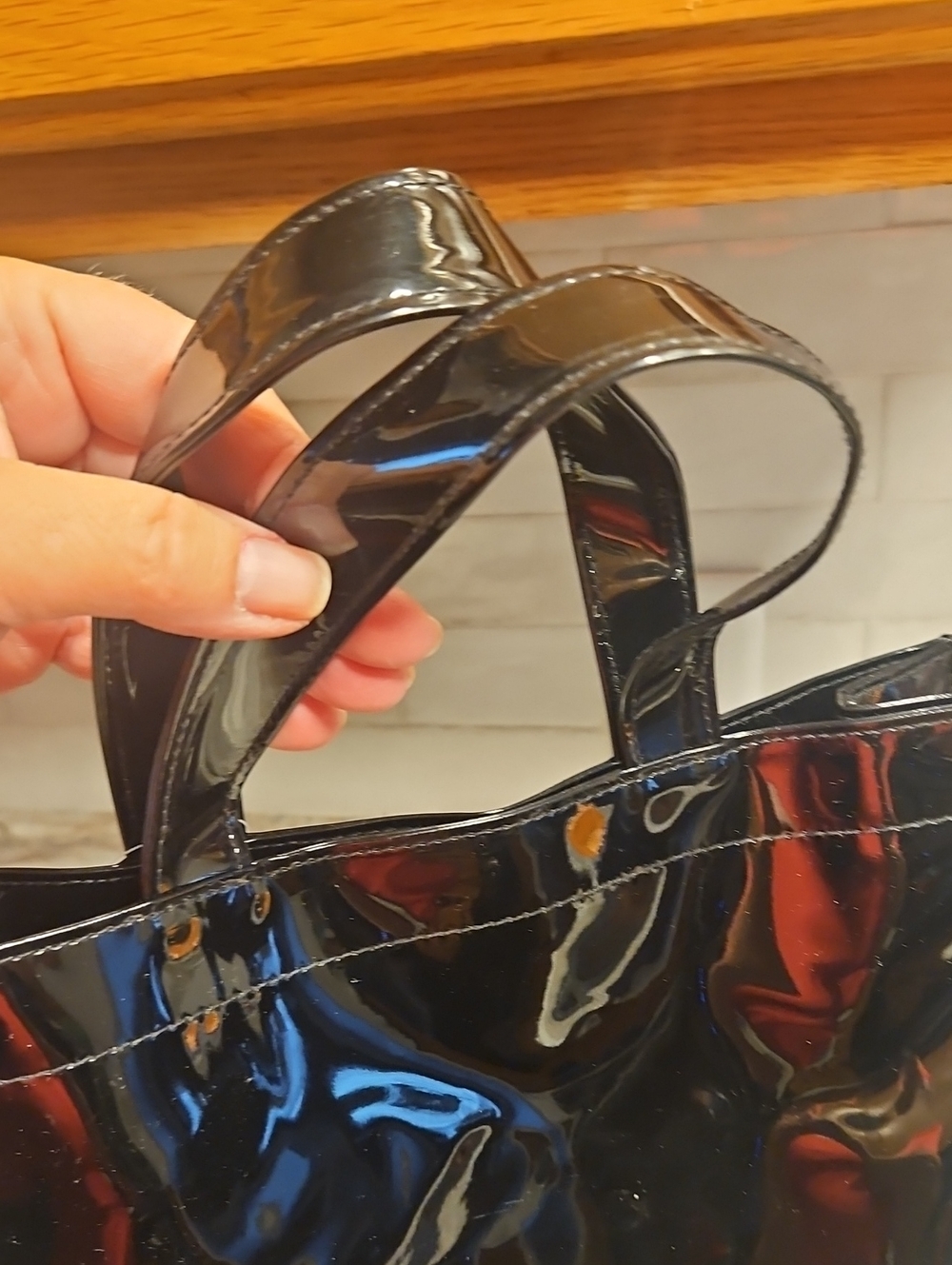Harrods Black Plastic Tote - Vintage - Lined - Zip Pocket - Picture 7 of 11